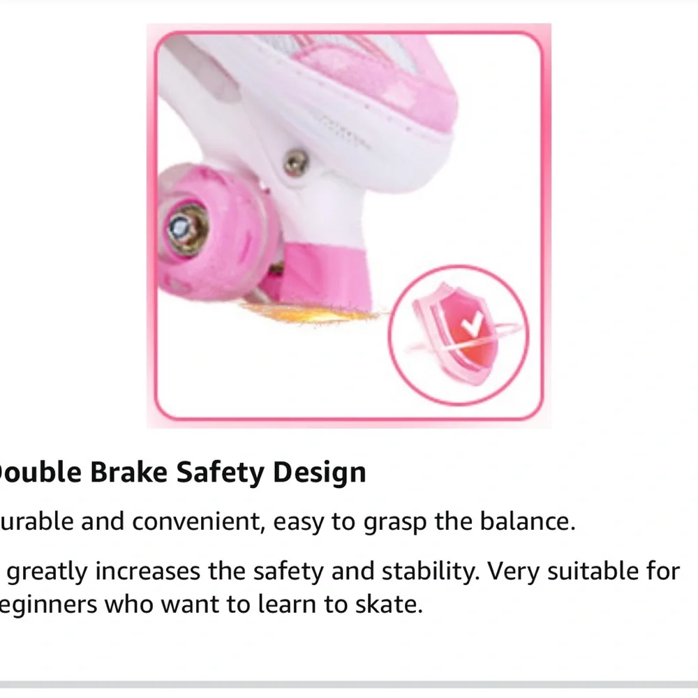 NIB Size Large Pink and White Kids/Youth Roller Skates Light Up Wheels - Picture 12 of 12
